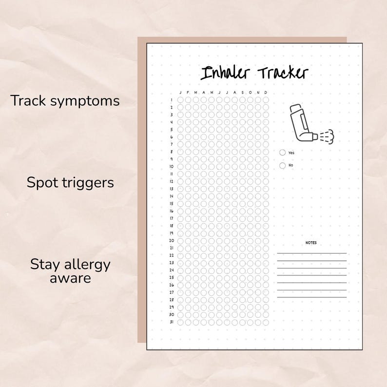 Printable Inhaler Asthma Inhaler Tracker Printable, Symptom & Medication Journal (PDF ...