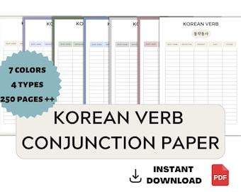 Korean verb conjugation paper, Practice Korean, Learn Korean, 한국어
