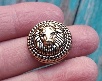 Lion Motif Magnetic Lapel pin, burnished gold setting. Lion pin, lion tie pin, lion magnetic button. Cat brooch lapel pin.