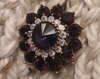 Dark Plum and AB crystal magnetic brooch, magnetic accessory. Horse show lapel brooch. Magnetic button, magnetic clasp pin. Purple brooch.