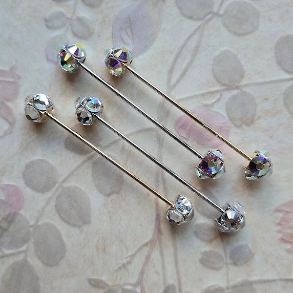 BLING Crystal Collar Pin Bars, Clear or AB crystal set in gold or silver tone.  Tie collar bar. Tie accessory. Saddle Seat collar tie bar.