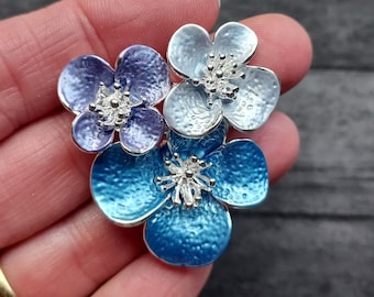 MAGNETIC BROOCH Enamel glazed flowers in tones of Gray, Green or Blue.  Lenten Rose, Forget-Me-Nots, Cherry blossom, Dogwood flower