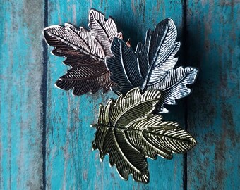 MAGNETIC BROOCH- 3 color-toned Metal Fall Leaves.  Vintage style Fall brooch. Maple leaf jewelry.