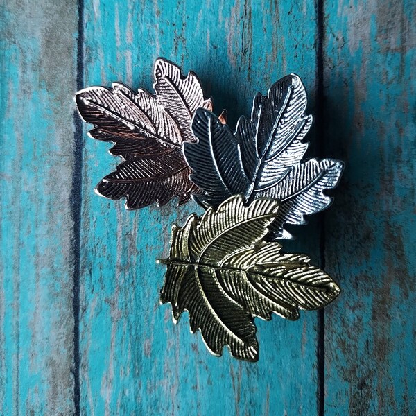 MAGNETIC BROOCH- 3 color-toned Metal Fall Leaves.  Vintage style Fall brooch. Maple leaf jewelry.
