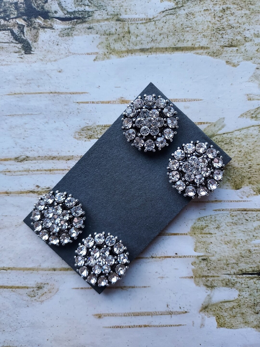 Floral Number Pins, Clear Crystal With Silvertone Setting 4