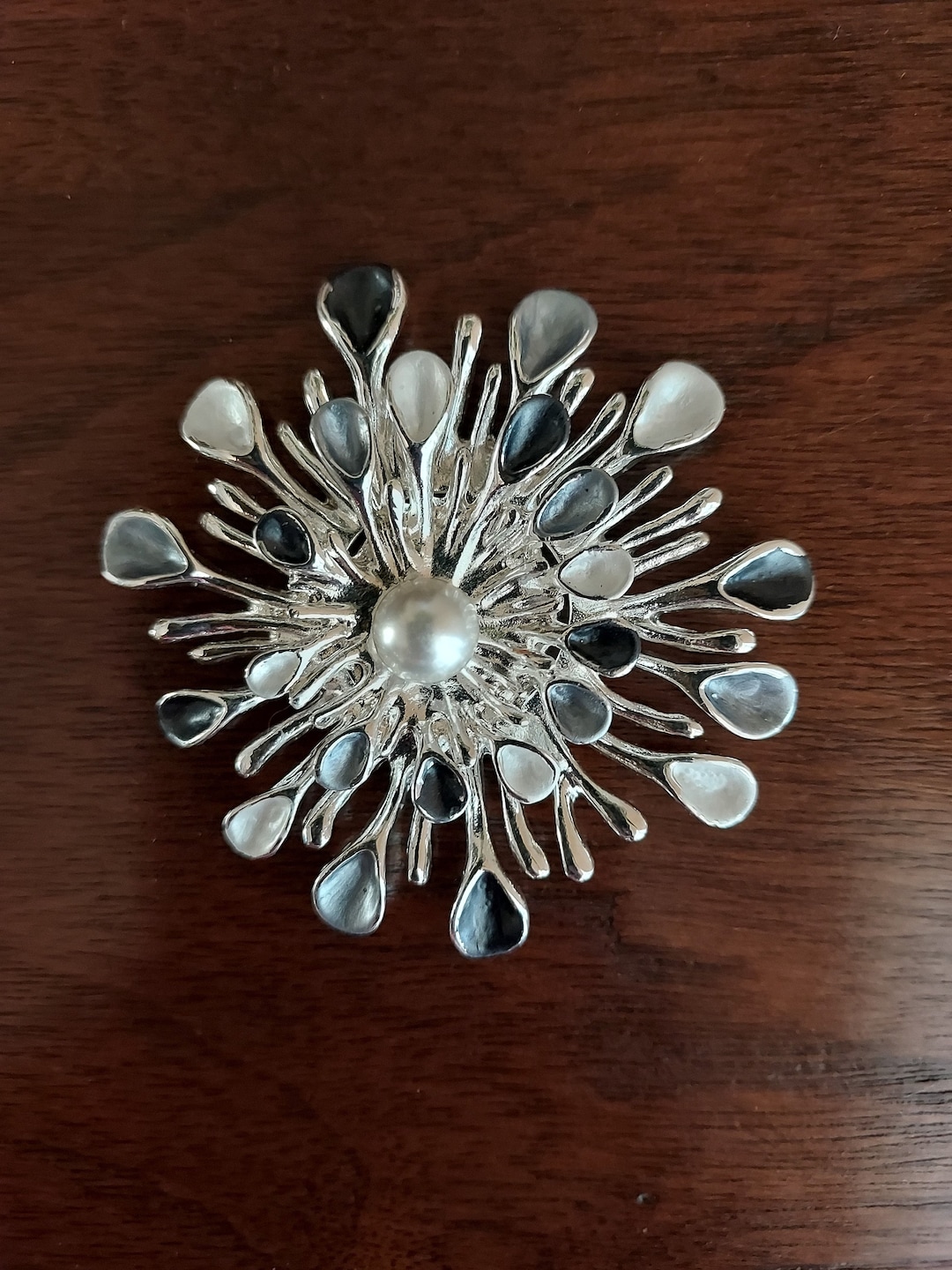 Modern Silver, Gray and White Brooch. Scarf Pin