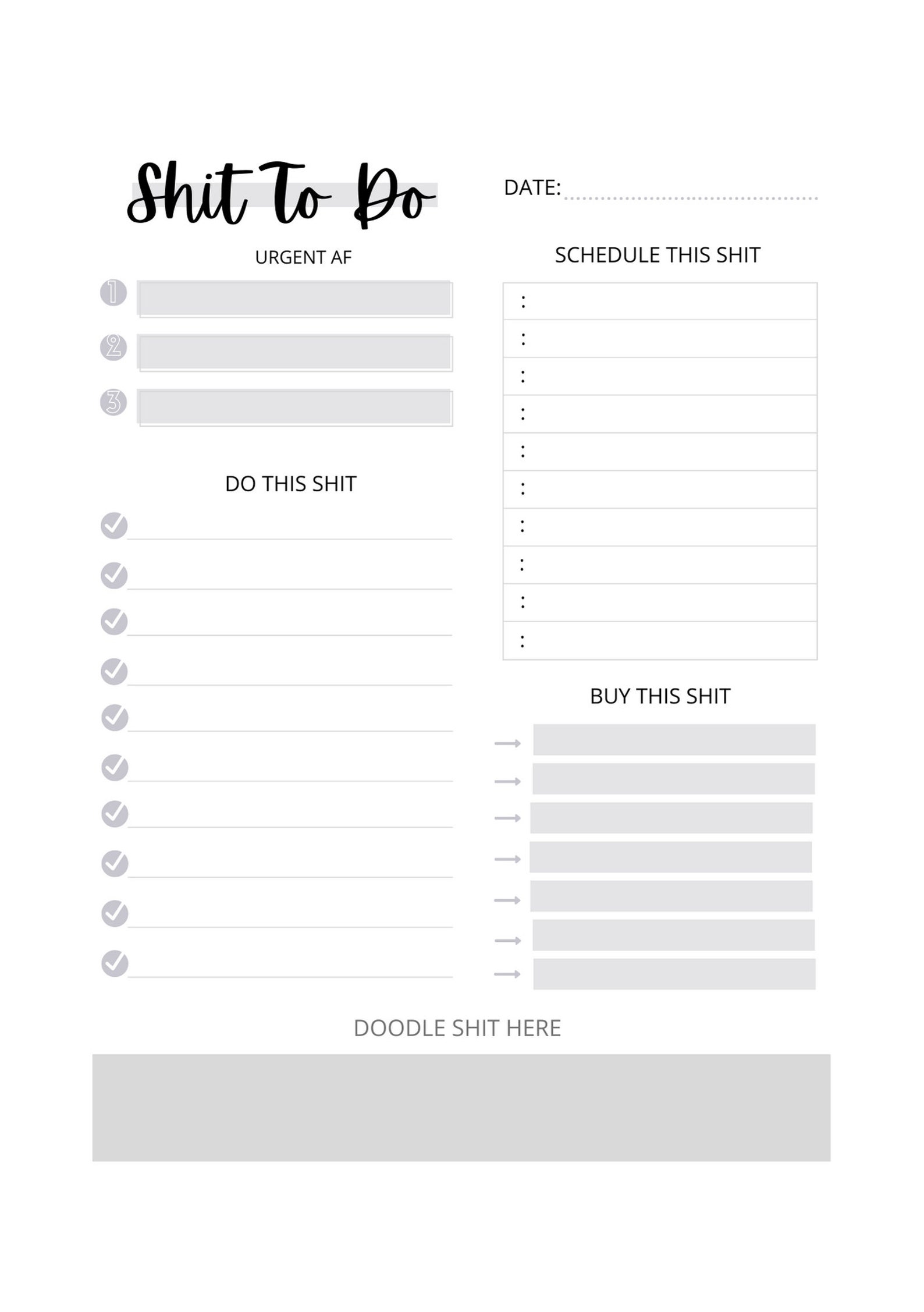 Minimalist Shit to Do List / Daily Planner /size: A4 A5 & Editable A4 ...
