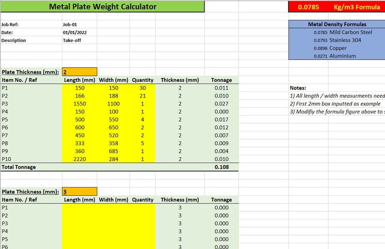 Automated Steel Plate Weight Calculator Mild Steel Etsy