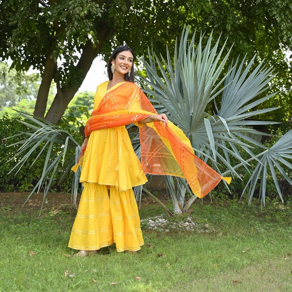 Yellow gota sharara set wedding wear ethnic wear indian wear festive fashion wear yellow sharara set women wear indian wedding wear