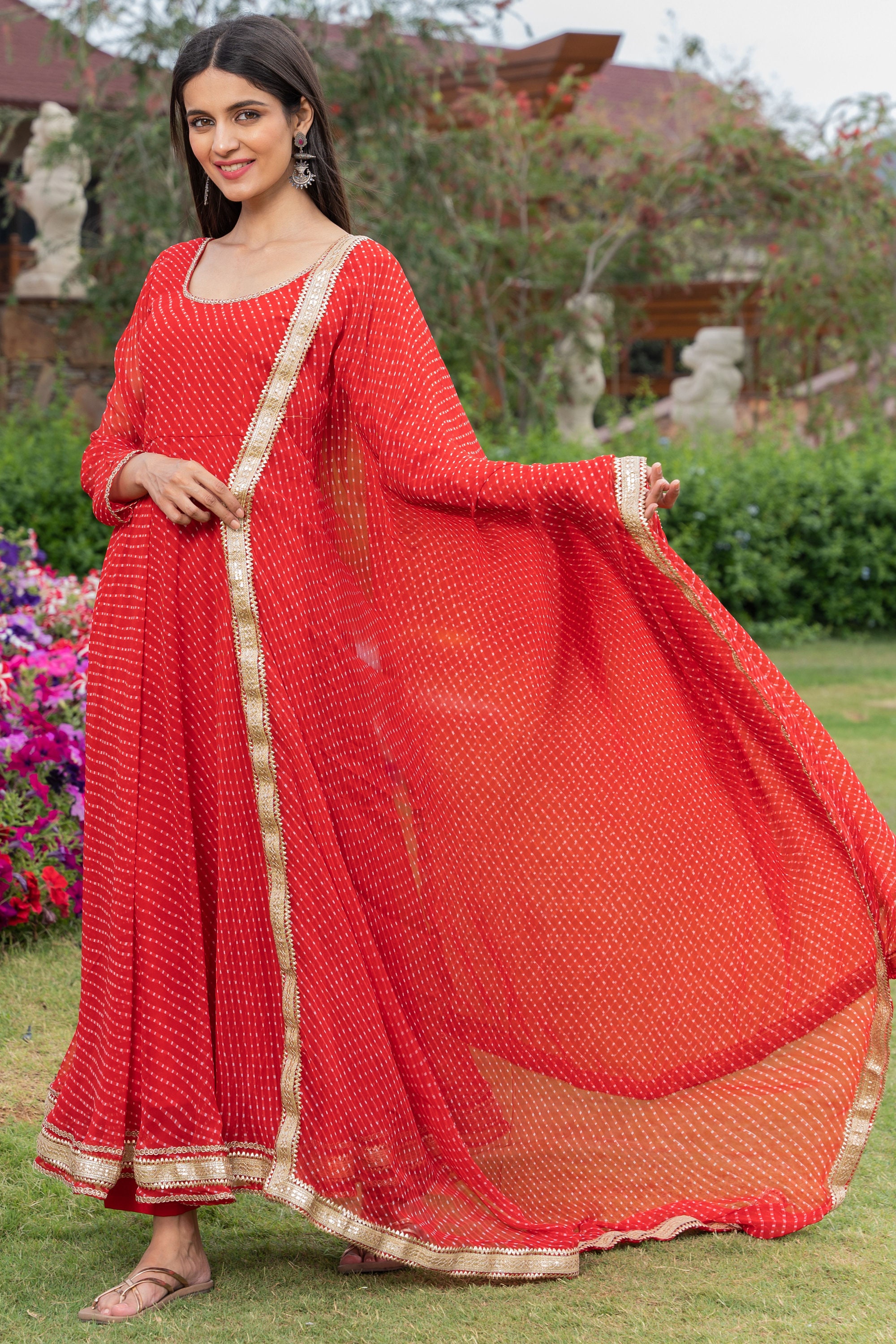 Simple red shop anarkali suit