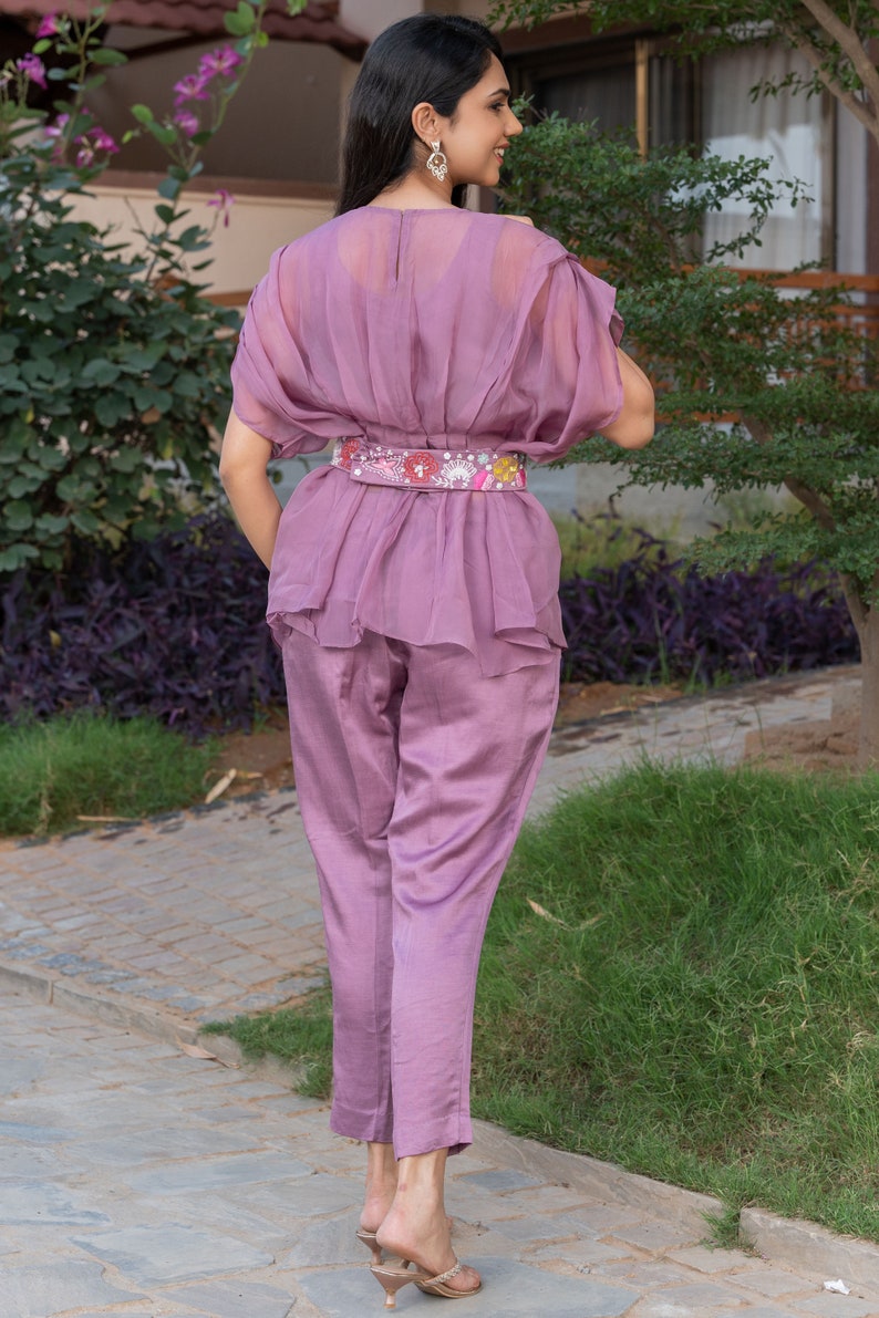 Mauve kaftan co-ord set , party wear, gift to her , wedding wear,coordinated set,women wear, girls wear, kaftan ,ready to wear ,mauve color image 4