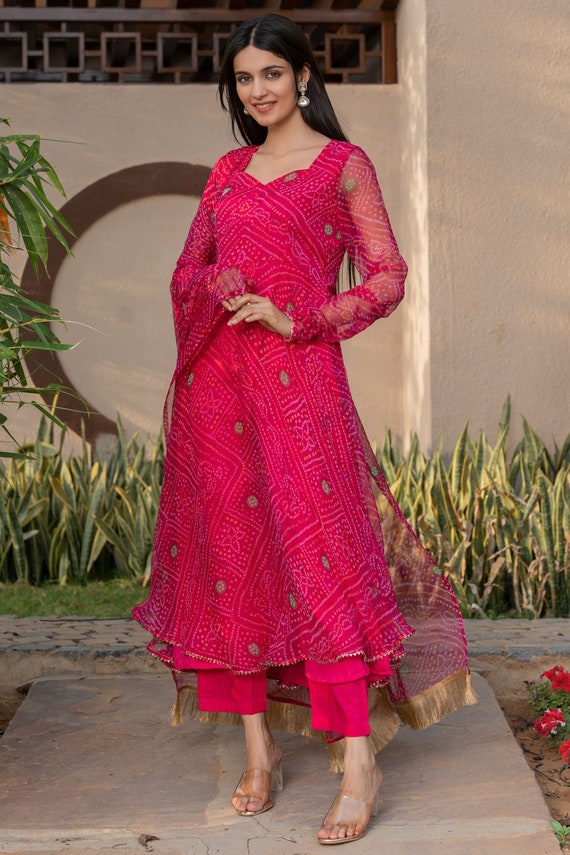 Bandhani frock suit discount