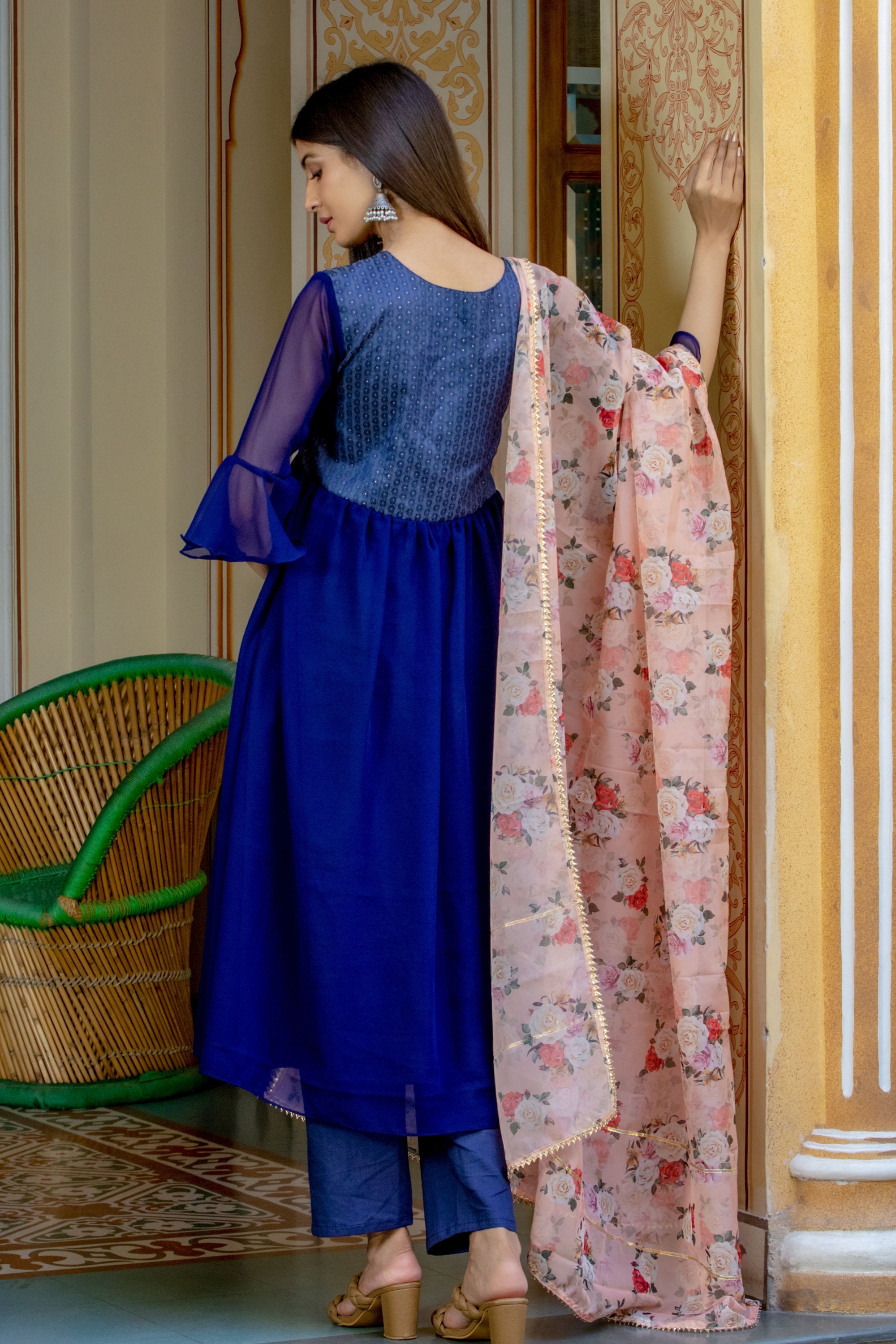 Royal Blue Brocade Umbrella Kurta Set Kurta Set Wedding Wear Etsy