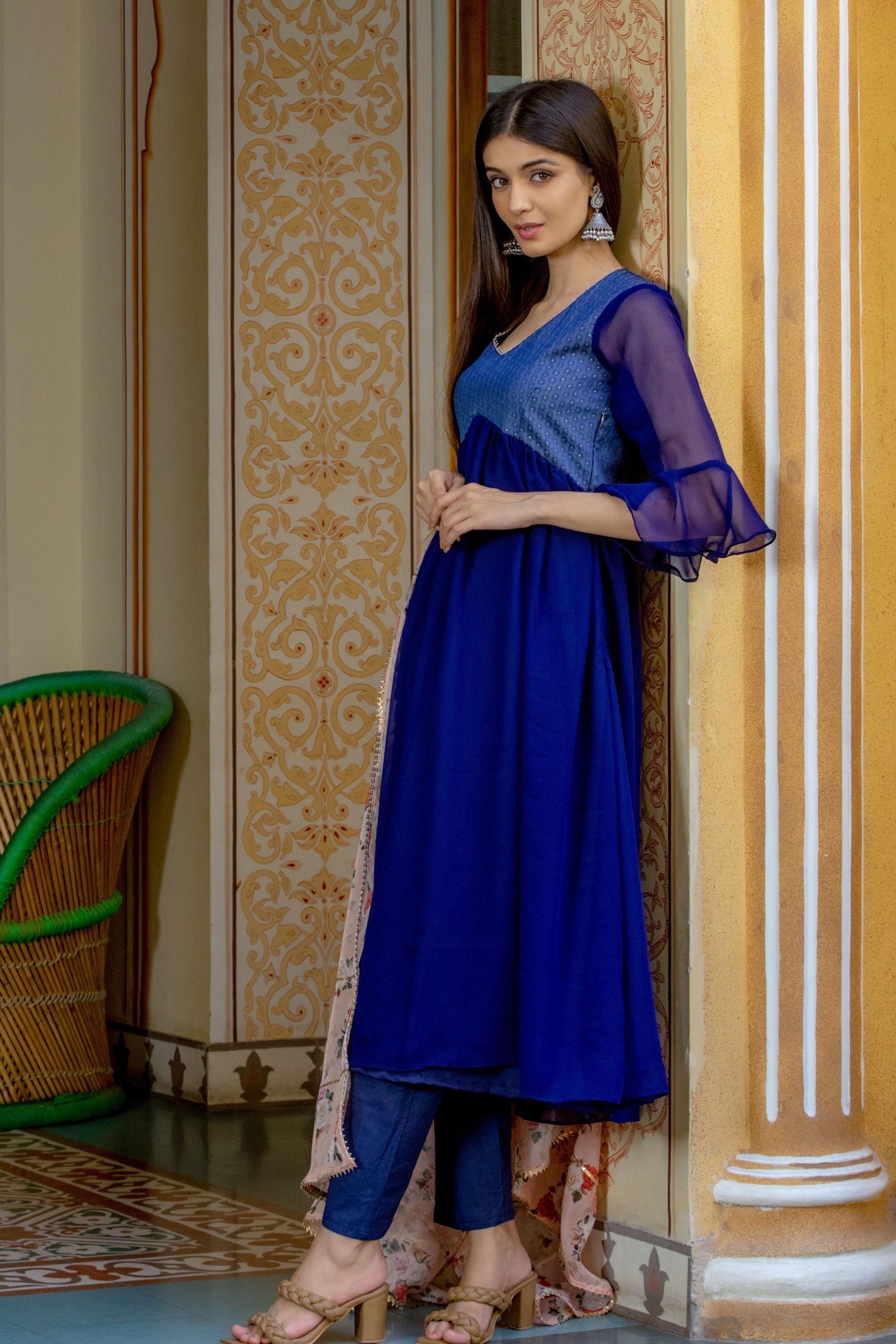 Royal Blue Brocade Umbrella Kurta Set Kurta Set Wedding Wear Etsy