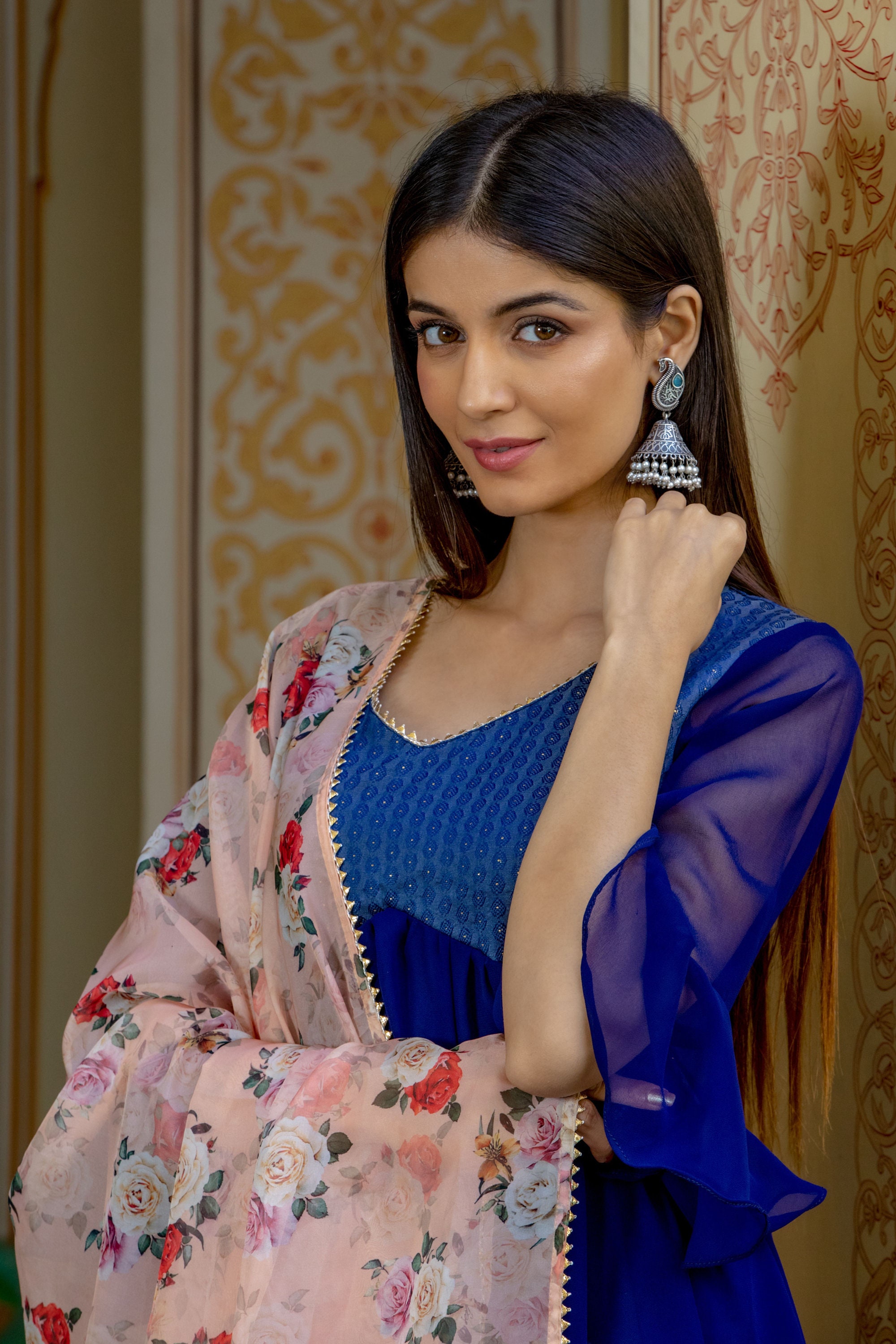 Royal Blue Brocade Umbrella Kurta Set Kurta Set Wedding Wear Etsy