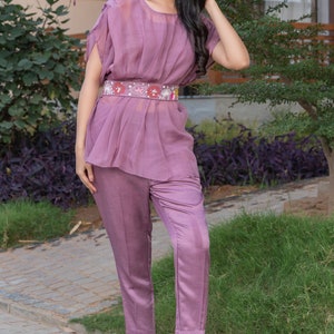 Mauve kaftan co-ord set , party wear, gift to her , wedding wear,coordinated set,women wear, girls wear, kaftan ,ready to wear ,mauve color image 5