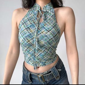 Halter Top Retro Plaid Summer Women's Style
