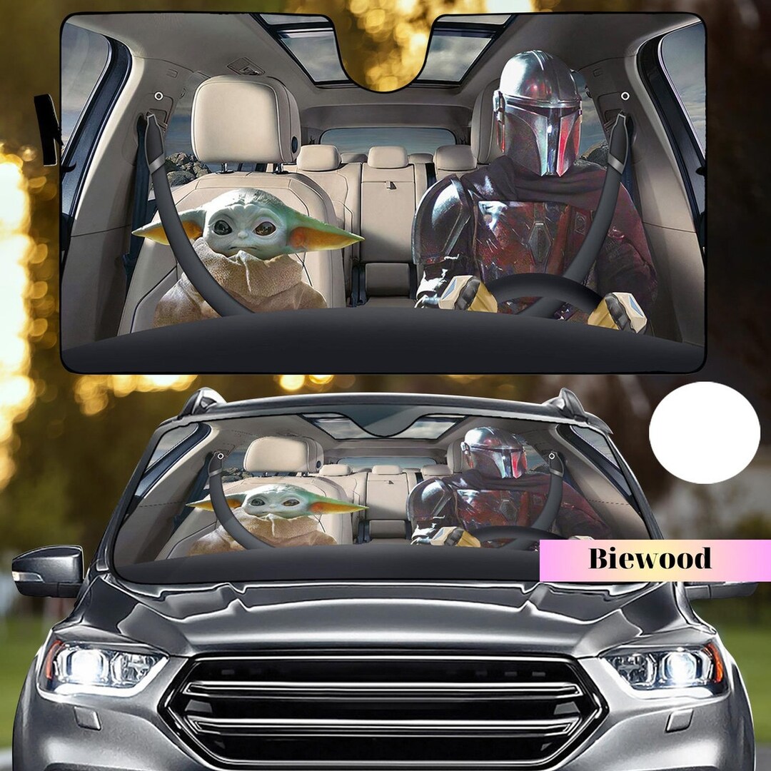 Baby Yoda and Mandalorian Car Sunshade, Star Wars Car Sunshade, Car
