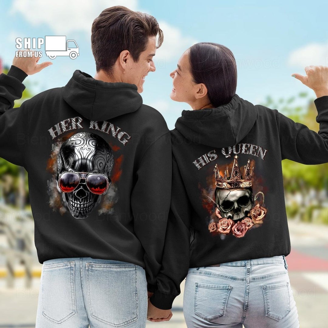 Valentine Gifts Her King His Queen Couple Hoodies Skull - Etsy