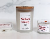 Christmas Morning Scented Wooden Wick Candle 4oz Candle 9oz Candle Soy Wax Blend Matte Frosted Glass Wax Melts