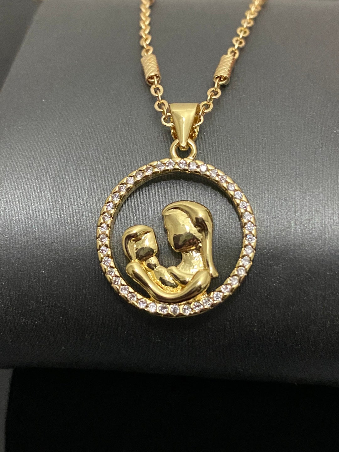 14K Gold Plated CZ Mother and Child Pendant - Etsy