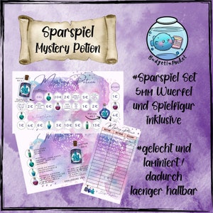 Savings game Mystery Potion Laminated and on 160g paper / suitable for your A6 binder / set