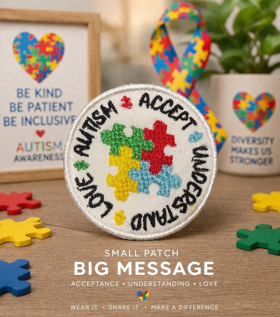 Autist Patch Autism Awareness Patch | Puzzle Piece Heart Patch | Iron on Embroidered ...
