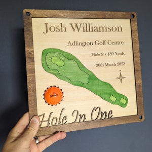 Personalisierte Hole in One Display | Benutzerdefinierte Golf Geschenk | Handgefertigte Golfball Plakette | Sportauszeichnung