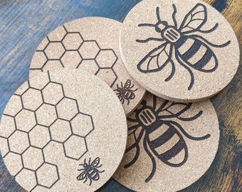 Manchester Bee Coasters House Warming Gift Birthday Present Honeycomb and Bee Worker Bee Queen Bee