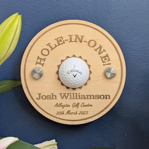 Personalised Hole in One Golf Ball Holder | Birdie, Eagle & Golf Achievement Gift | Wall Mounted Plaque