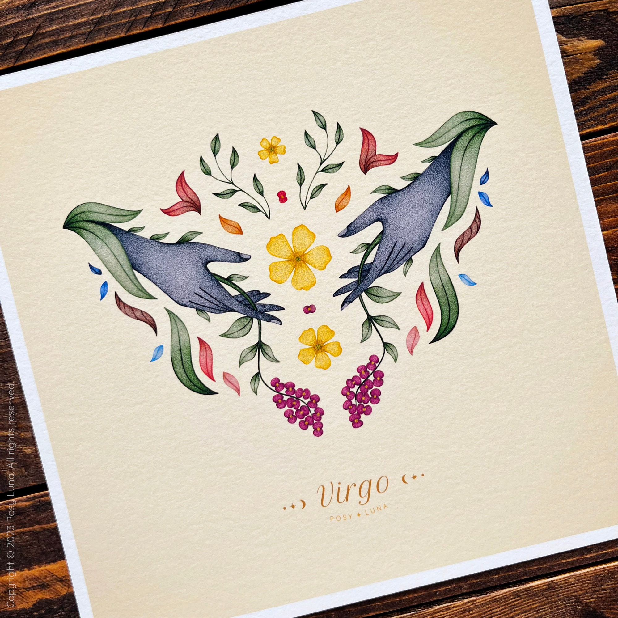 Virgo Art Print Star Sign Zodiac Astrological Floral Botanical