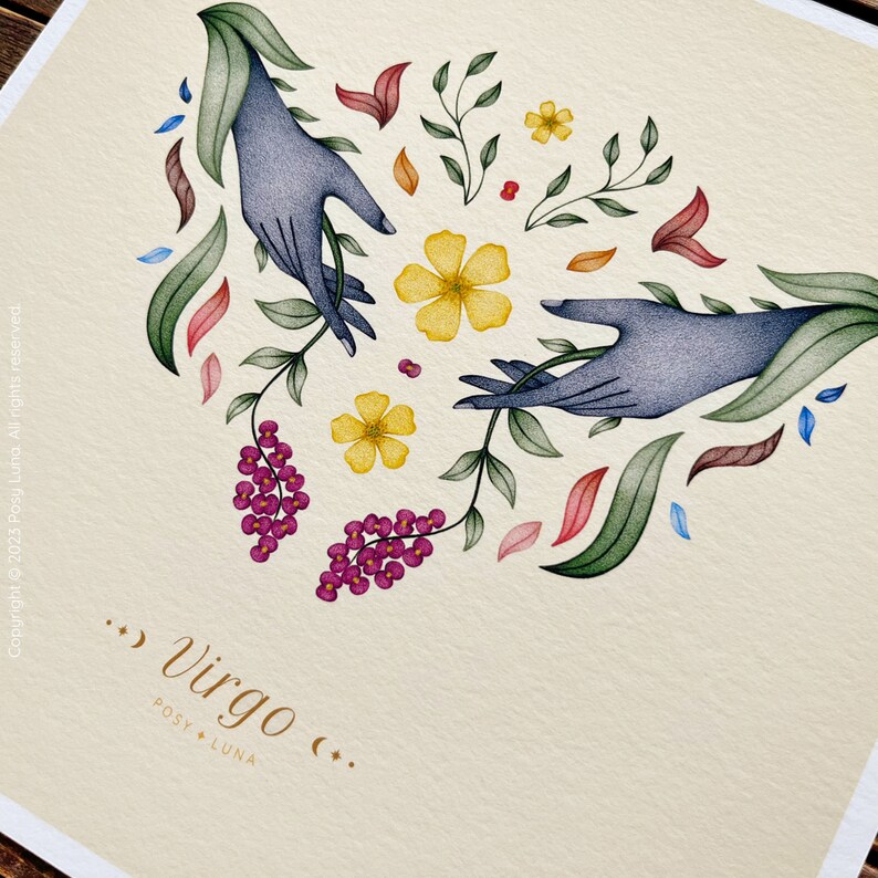 Virgo Art Print Star Sign Zodiac Astrological Floral Botanical