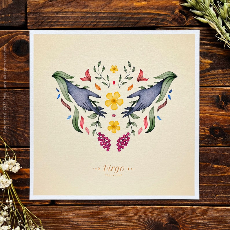 Virgo Art Print Star Sign Zodiac Astrological Floral Botanical