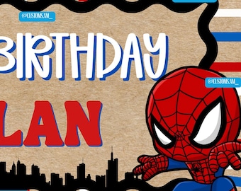 Spiderman-födelsedagsbanderoll handmålad