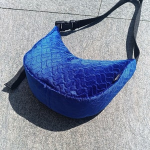 Blue velvet crossbody bag "Deep", 80s, vintage, unique, handmade unique piece, festival bag, shoulder bag