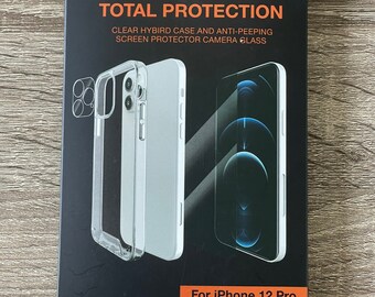 IPHONE 12 PRO Clear Hybrid Case | Total Protection Case | Anti-peeping | Screen protector camera glass