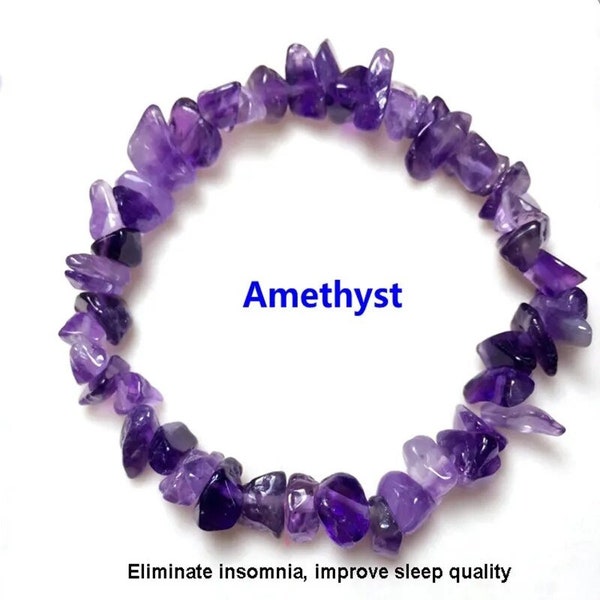 Irregular Natural Stone Bracelet Beads Amethyst Aquamarine Rose Quartz Wristband Bangles for Women, Chip Beads