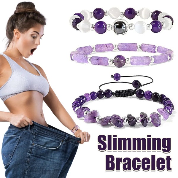 Body-Purifying Amethyst Bracelet for Weight Loss, Yoga, and Meditation - Healing Stone Jewelry for Women and Men 3PCS/SET