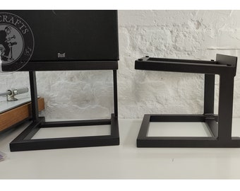 Zwarte luidsprekerstatieven op bestelling gemaakt, luidsprekerstandaard, standaard voor luidsprekers, aangepaste kolommenstandaards, audiostandaards, JBL, Dali, Klipsch