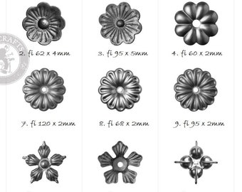 Flowers Rosette Ornament, Metal Flower, Cast Iron Flower Rosette, Iron Medallion, Hardware for Gates and Railings, Decorative, Metal Rose