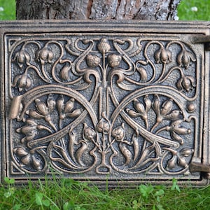 Wood Stove Cast Iron Door, Antique Iron Door, Farmhouse Oven Door, Ornamental Iron Door, Firepit, Stove Door, Fireplace Door, Gold Oven Door