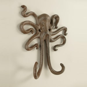 Rustic Brown Wall Hook, Rustic Hook, Octopus Wall Hook, Cast Iron Rustic Brown, 6&#39;&#39; Rustic Hook, Home Decor, Funny Wall Hook, Towel Hook