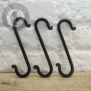 3er-Pack S-Haken, Handgeschmiedeter S-Haken, 15,5 cm (24,9 cm) S-Haken aus Schmiedeeisen, dekorative S-förmige Hängehaken aus Metall, große rustikale Haken