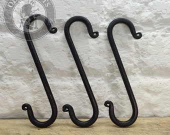 Pack of 3 S Hooks, Hand Forge S Hook, 6in 9in 12in Inch Wrought Iron S Hooks, Decorative Metal S Shaped Hanging Hooks, Large Rustic Hooks
