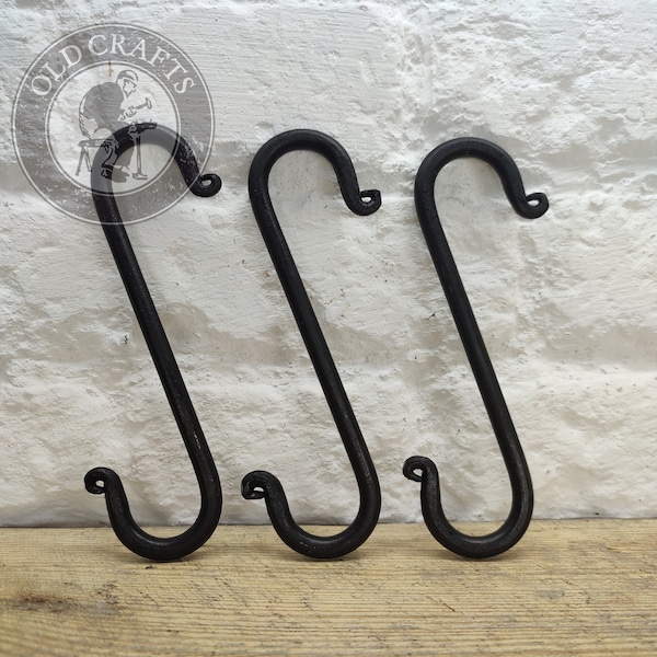 Pack of 3 S Hooks, Hand Forge S Hook, 6in 9in 12in Inch Wrought Iron S Hooks, Decorative Metal S Shaped Hanging Hooks, Large Rustic Hooks