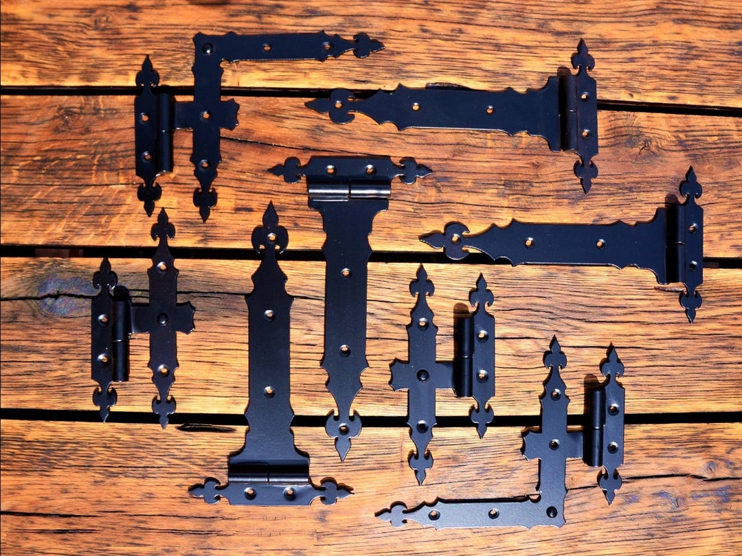 4 Pack Antique Black Cast Iron Farmhouse Cabinet Hinges – Ornate Heart Design