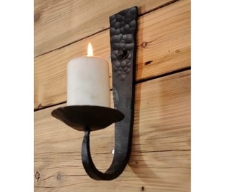 Wall Mounted Forged Candlestick, Forged Wall Candleholder, Wrought Iron, Hand Forged, Gift, Decor, Vintage Forged, Wall Handle Scone, Scone