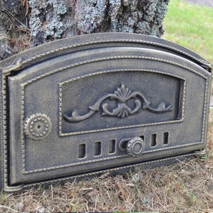 Arched Firepit Door, Cast Iron Fire Door, Bread Oven Door, Fireplace Door, Pizza Stove Door, with thermometer,6 Colors, Decorative Iron Door