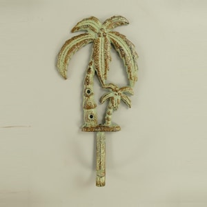 Palm Tree Wall Hook | Rustic Cast Iron Tropical Decor | Beach House Wall Hanger | Cast Iron Palm Hook | Vintage Wall Hook for Keys or Towels