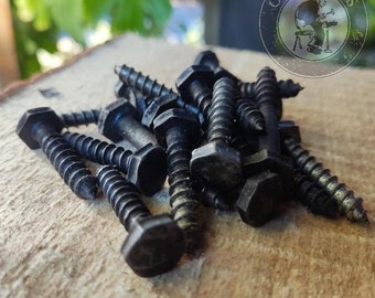 Pack of 10 HAND FORGED screws, Head wrought Iron blacksmith, Nail Traditional Old Rustic Antique Vintage Furniture Wood Crafts Forged Screws